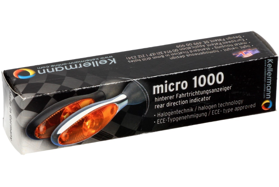 Kellermann Blinker, Micro 1000 Halogen, Stahl, Halogen, HR/HL, 12 V, 6 W, chrom matt, M8x20