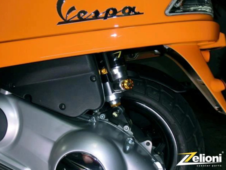 Stoßdämpfer hinten ZELIONI für Vespa LX/​LXV/​S 125/​150ccm, silber/orange/schwarz