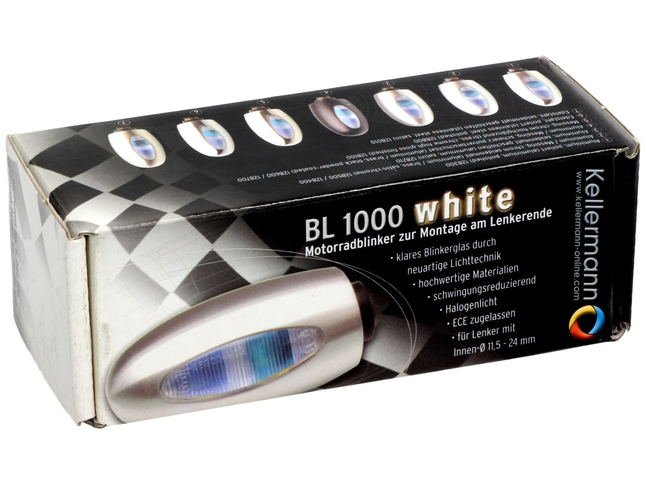 Kellermann Blinker, BL 1000 white, Edelstahl, Halogen, VR/VL, 12 V, 21 W, silber poliert, glänzend