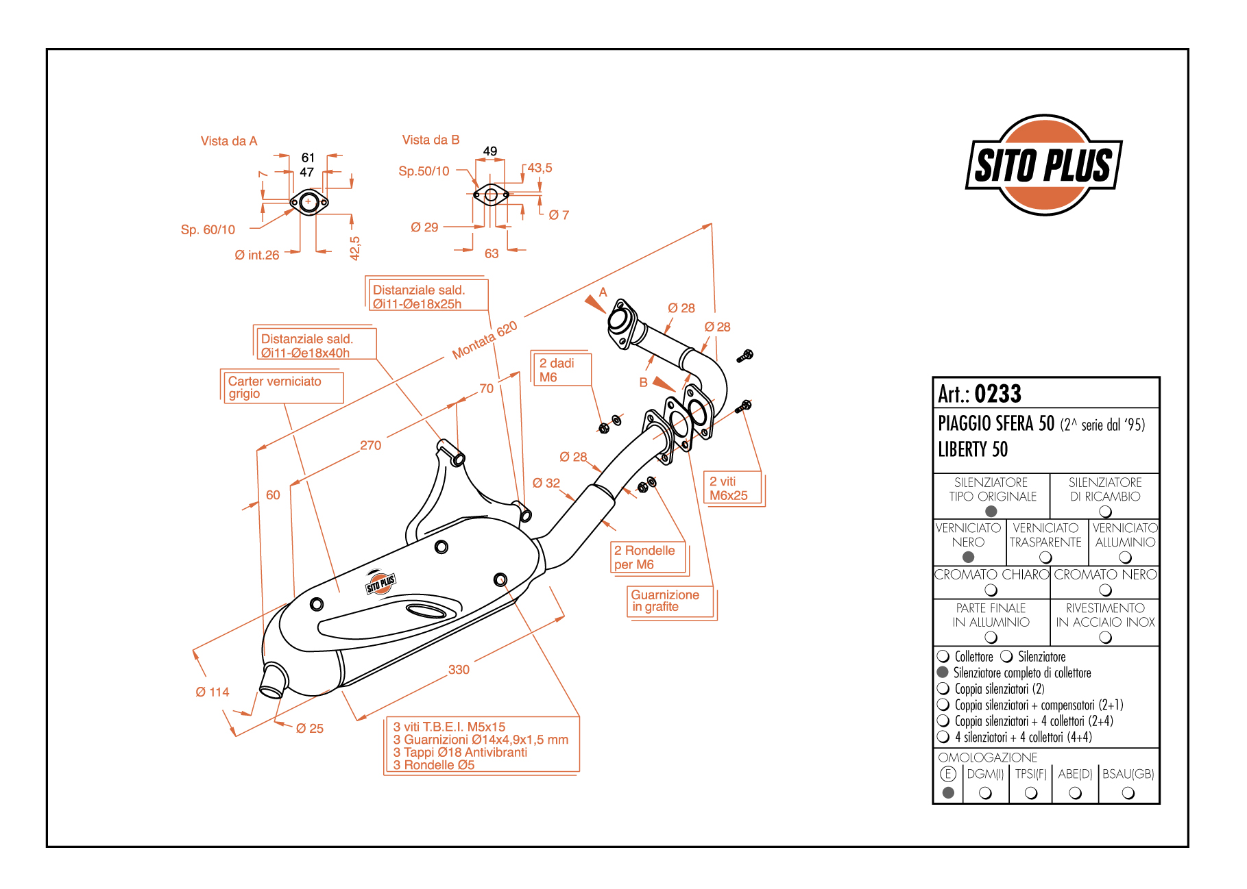 Sito / LeoVince Auspuffanlage Sito Plus, Stahl für Piaggio Liberty 50 (Bj.1995-)