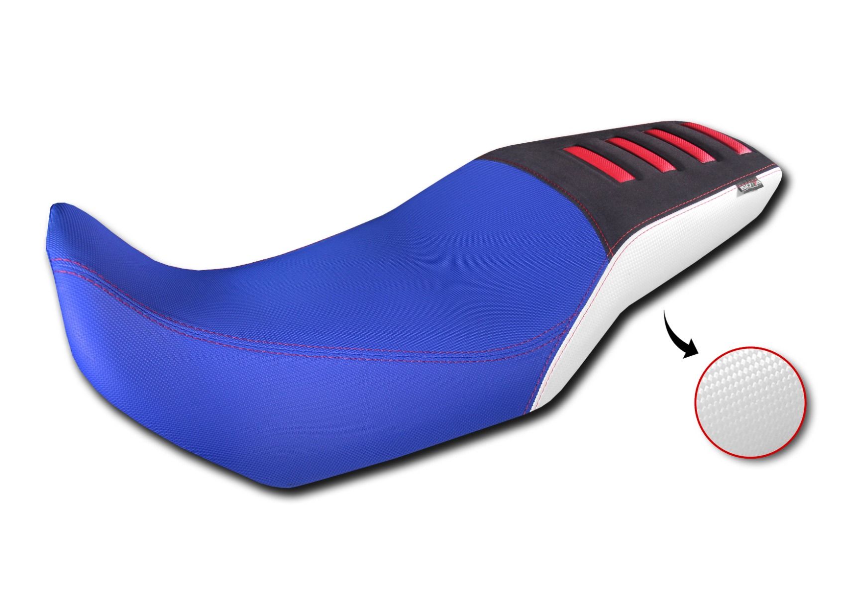 Sitzbezug Comfort aus 3D Faser für XL 750 Transalp (23-24), blau /weiß /schwarz mit roten Einsätzen
