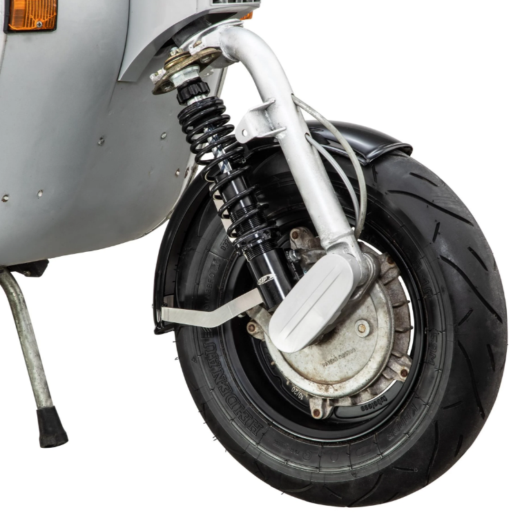 Kotflügel 2.0 Garelli für Vespa PX 80-200ccm, Metall schwarz glänzend, Halter Edelstahl gebürstet