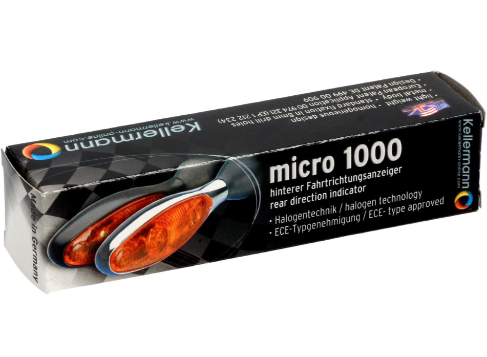 Kellermann Blinker, Micro 1000 Halogen, Stahl, Halogen, HR/HL, 12 V, 6 W, chrom glänzend, M8x20