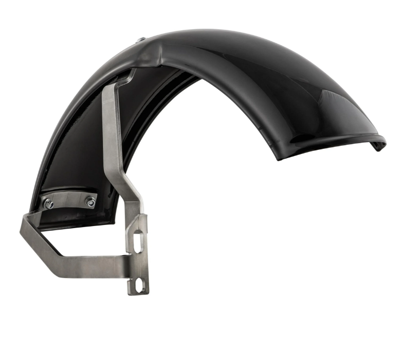 Kotflügel 2.0 Garelli für Vespa PX 80-200ccm, Metall schwarz glänzend, Halter Edelstahl gebürstet