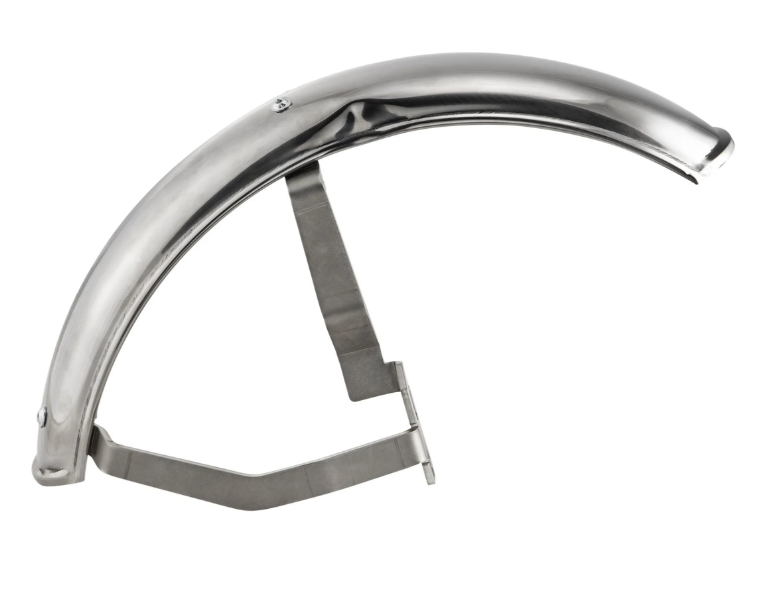 Kotflügel 2.0 Garelli für Vespa PX 80-200ccm, Edelstahl poliert, Halter Edelstahl