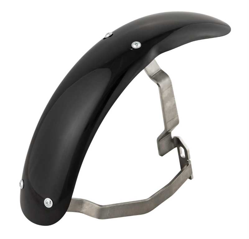 Kotflügel 2.0 Garelli Race EVO II für Vespa PX 80-200ccm, GFK schwarz, Halter Edelstahl gebürstet