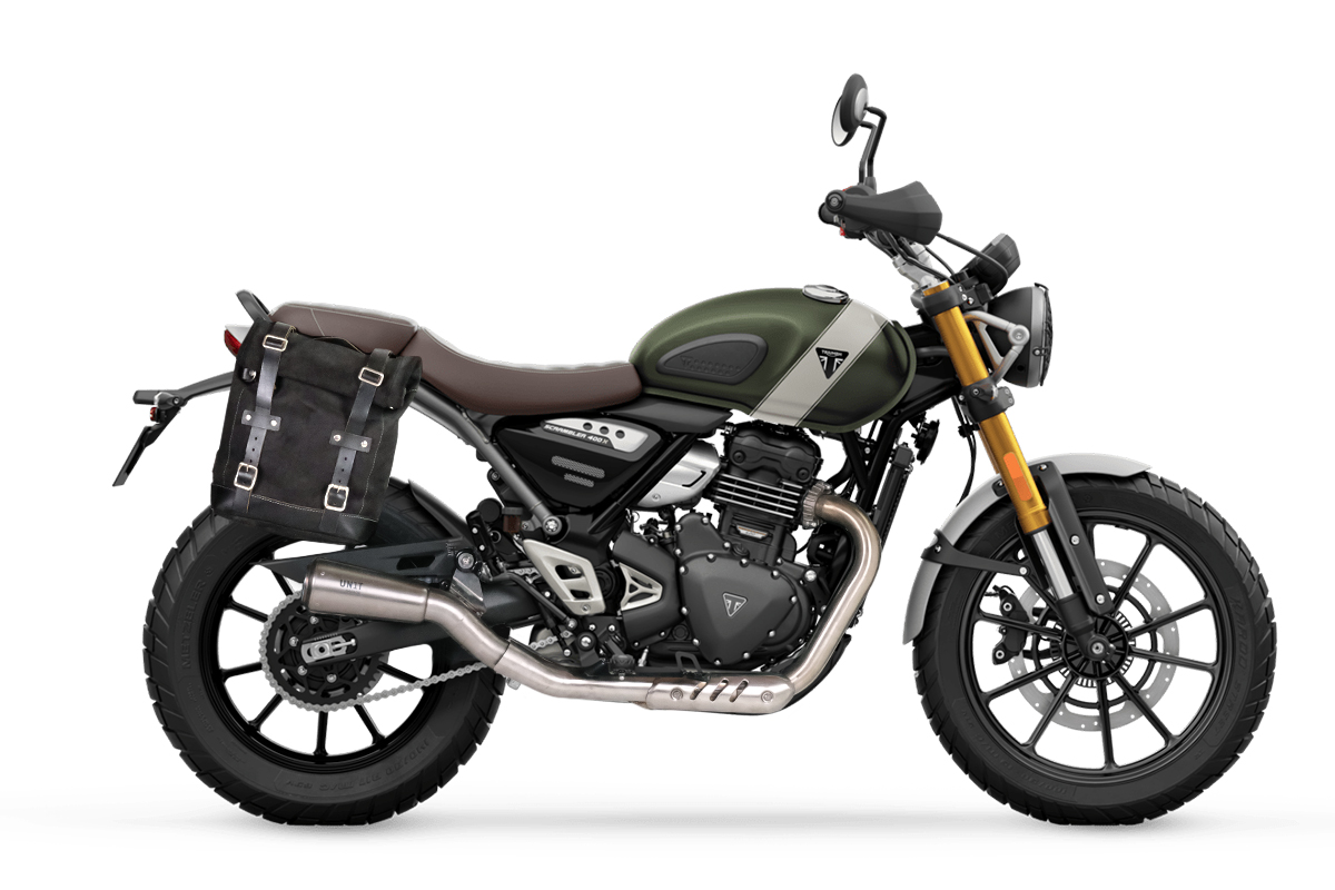 Canvas-Seitentasche links 10L-14L + Rahmen Triumph Scrambler 400 X - Beige/Braun