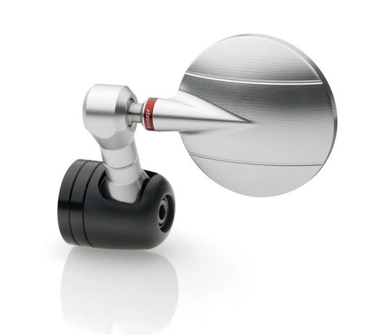 Lenkerendenspiegel RIZOMA "SPY-R" Ø 94.5 mm links oder rechts für Vespa, schwarz/silber eloxiert