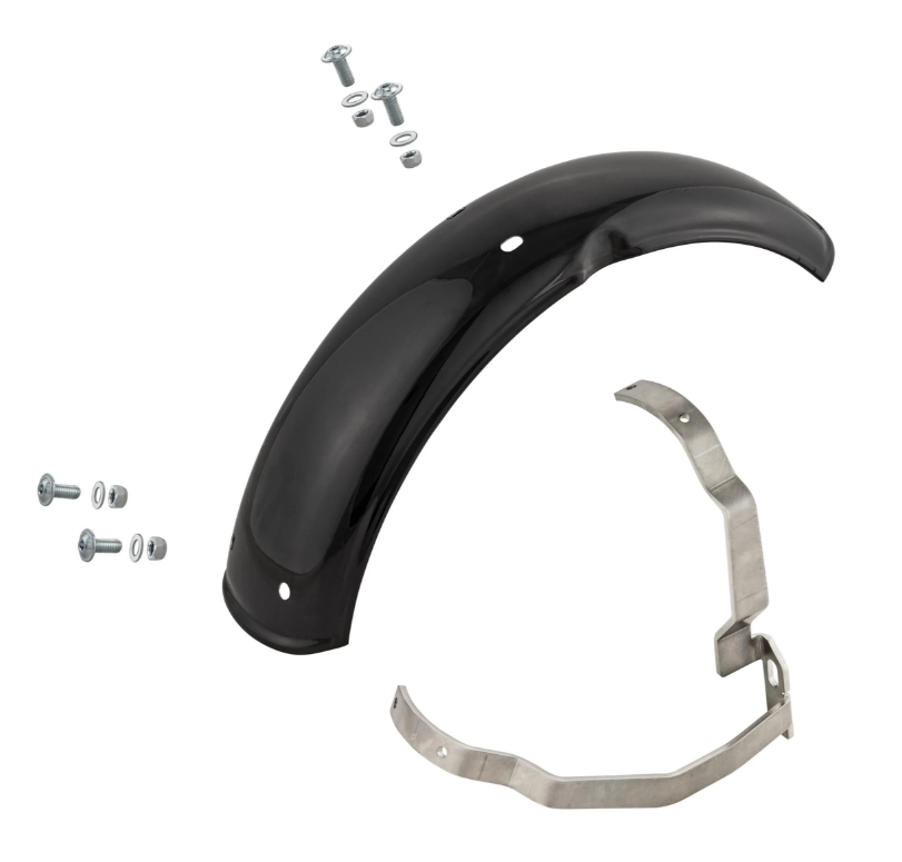 Kotflügel 2.0 Garelli für Vespa PX 80-200ccm, Metall schwarz glänzend, Halter Edelstahl gebürstet