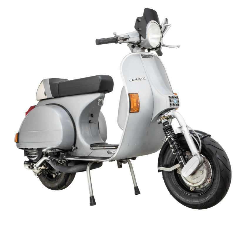Kotflügel 2.0 Garelli für Vespa PX 80-200ccm, Metall schwarz glänzend, Halter Edelstahl gebürstet
