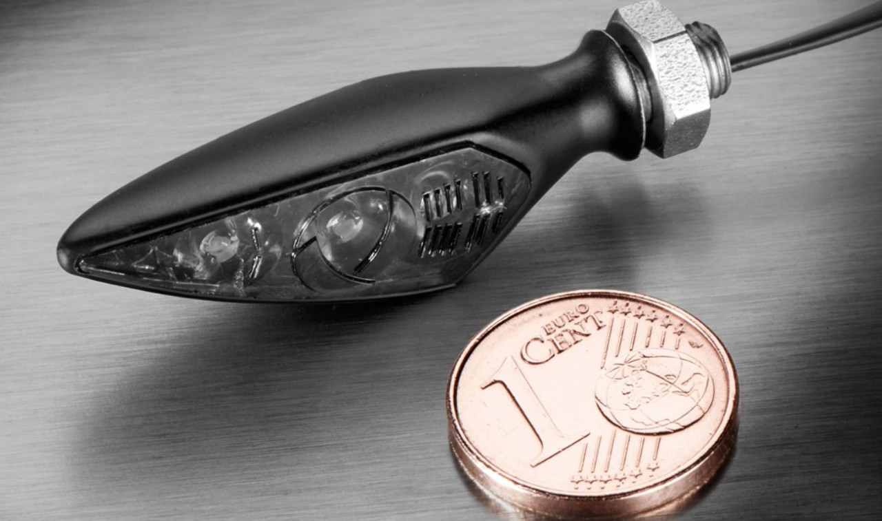 Kellermann Blinker, Rhombus S Dark, Aluminium, LED, VR/HL, 12 V, schwarz seidenmatt, M5x0,5x6,5