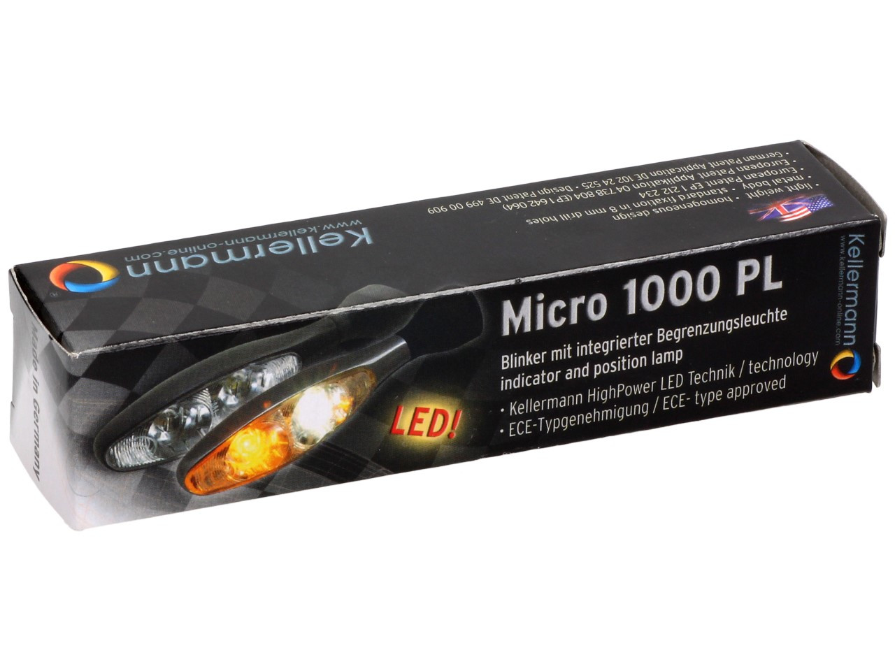 Kellermann Blinker mit Positionslicht, Micro 1000 PL, Stahl, LED, VL/VR, 12 V, schwarz seidenmatt