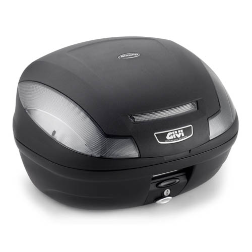 E470 Simply III TECH MONOLOCK Topcase schwarz mit transparenten Reflektoren und Platte Givi