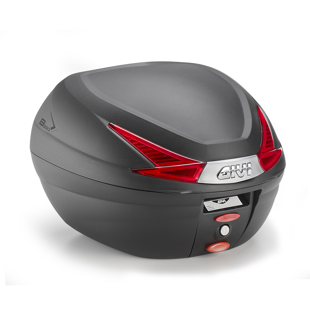 B330 MONOLOCK Topcase schwarz mit roten Reflektoren und Platte Givi