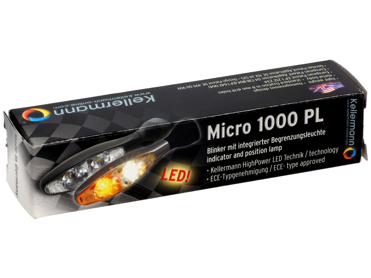 Kellermann Blinker mit Positionslicht, Micro 1000 PL, Stahl, LED, VL/VR, 12 V, chrom glänzend, M8x20