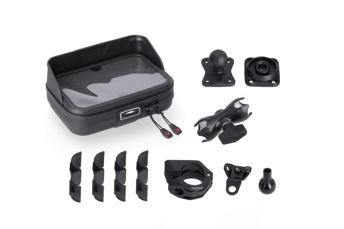 Universal Navi-Kit mit Navi Case. Inkl. 2" Klemmarm. Für Lenker/ Spiegelgewinde.