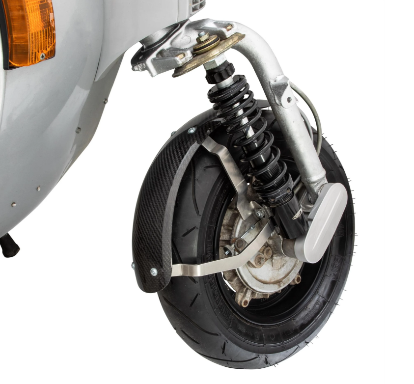 Kotflügel 2.0 Garelli Race EVO II für Vespa PX 80-200ccm, Carbon klar, Halter Edelstahl