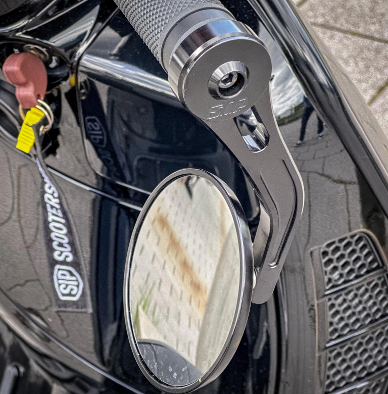 Lenkerendenspiegel für Vespa, links oder rechts, rund, schwarz glänzend